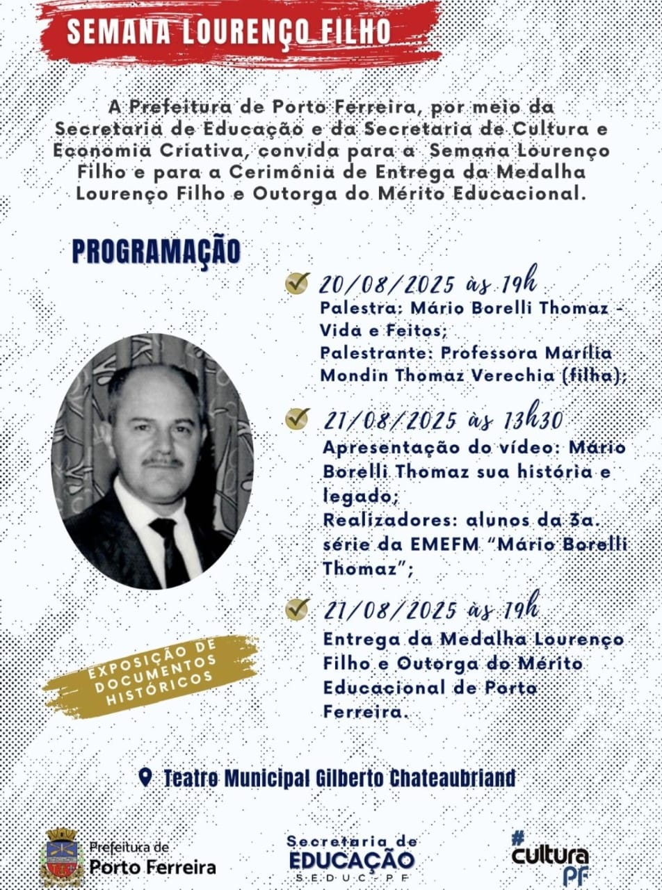 Porto Ferreira promove Semana Lourenço Filho com homenagens e entrega de honrarias educacionais