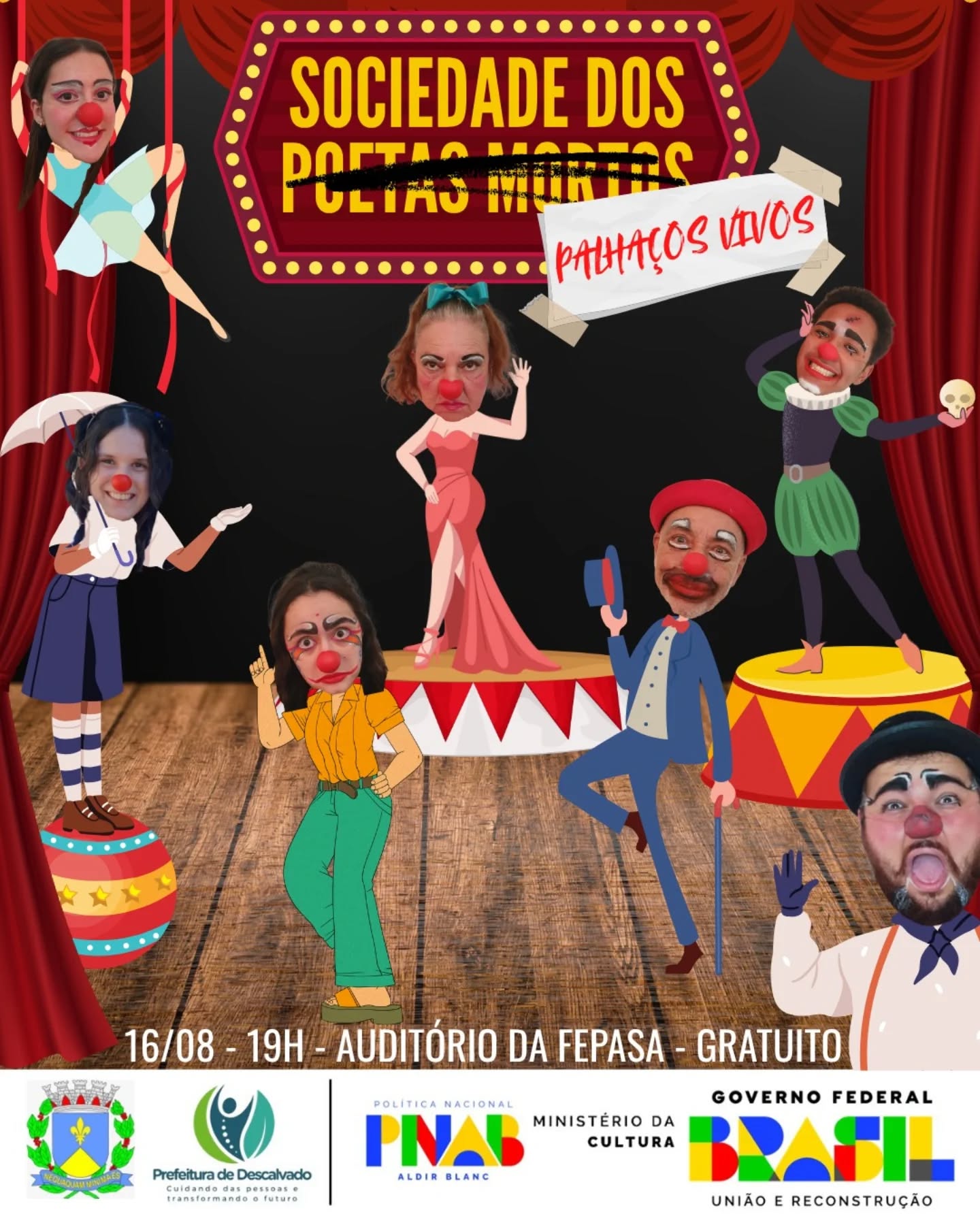 “Sociedade dos Palhaços Vivos” leva humor e arte ao Auditório da FEPASA em Descalvado