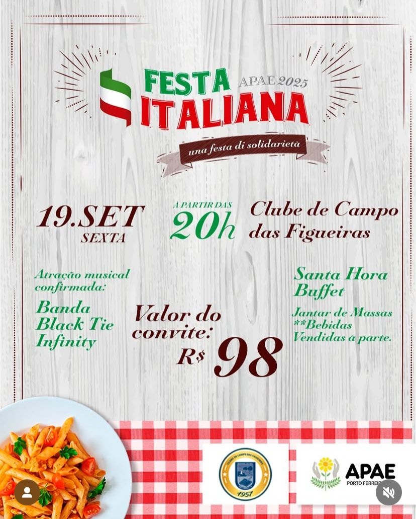 APAE de Porto Ferreira promove Jantar Italiano beneficente em setembro