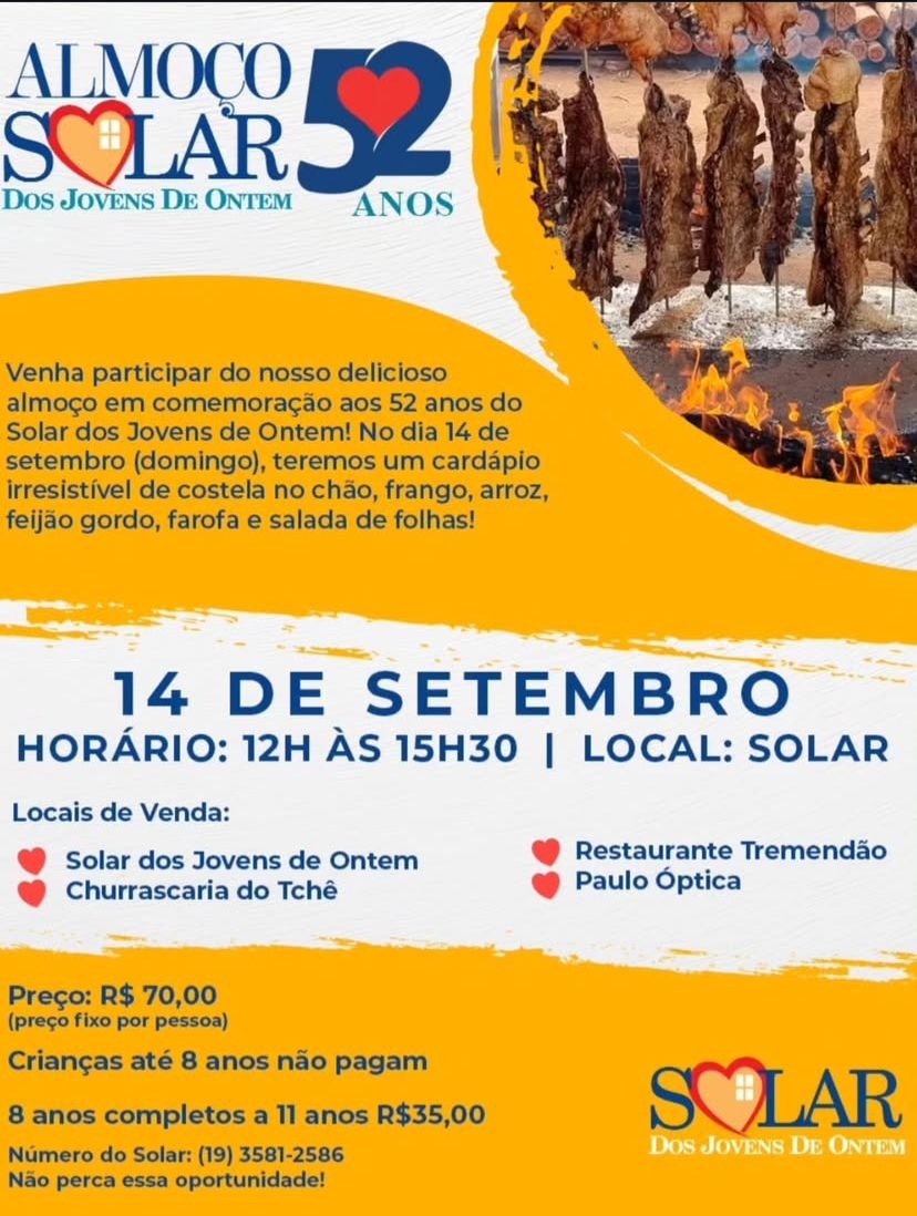 Solar dos Jovens de Ontem promove almoço com costela no chão