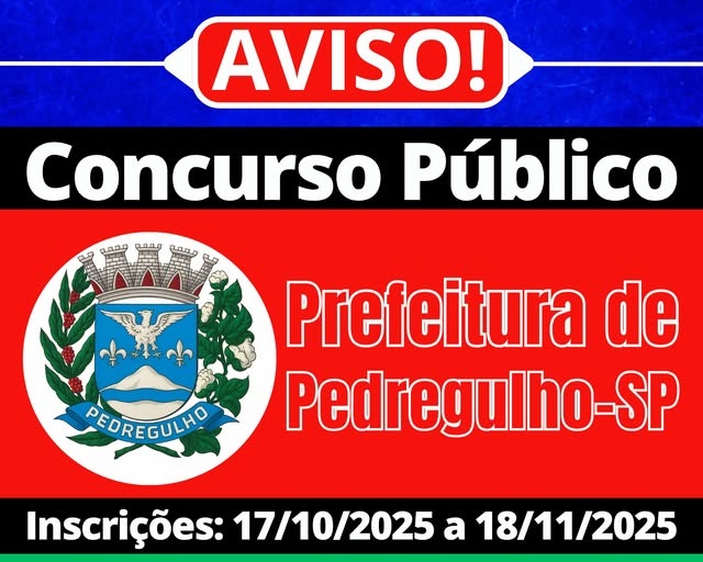 Prefeitura de Pedregulho (SP) abre concurso com 14 vagas para níveis médio e superior