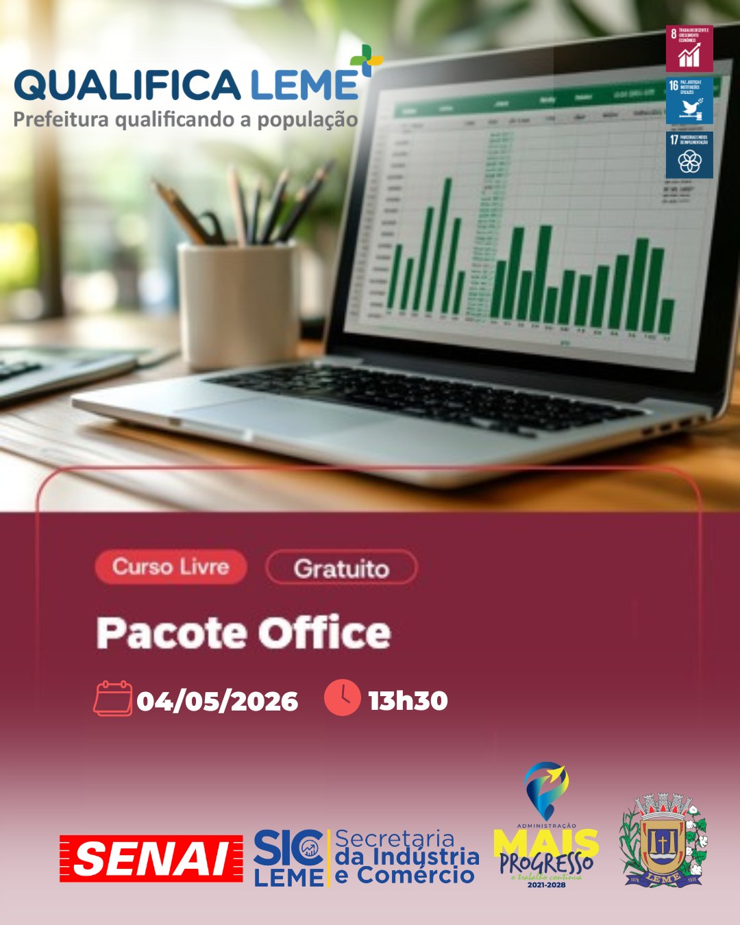 Curso gratuito de pacote office abre inscrições em leme