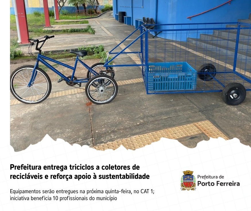 Prefeitura entregará na quinta-feira (23) os triciclos a coletores em Porto Ferreira