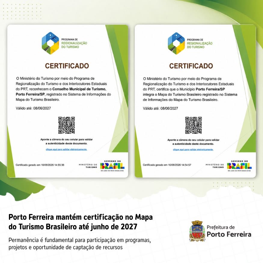 Porto Ferreira garante permanência no Mapa do Turismo Brasileiro até 2027