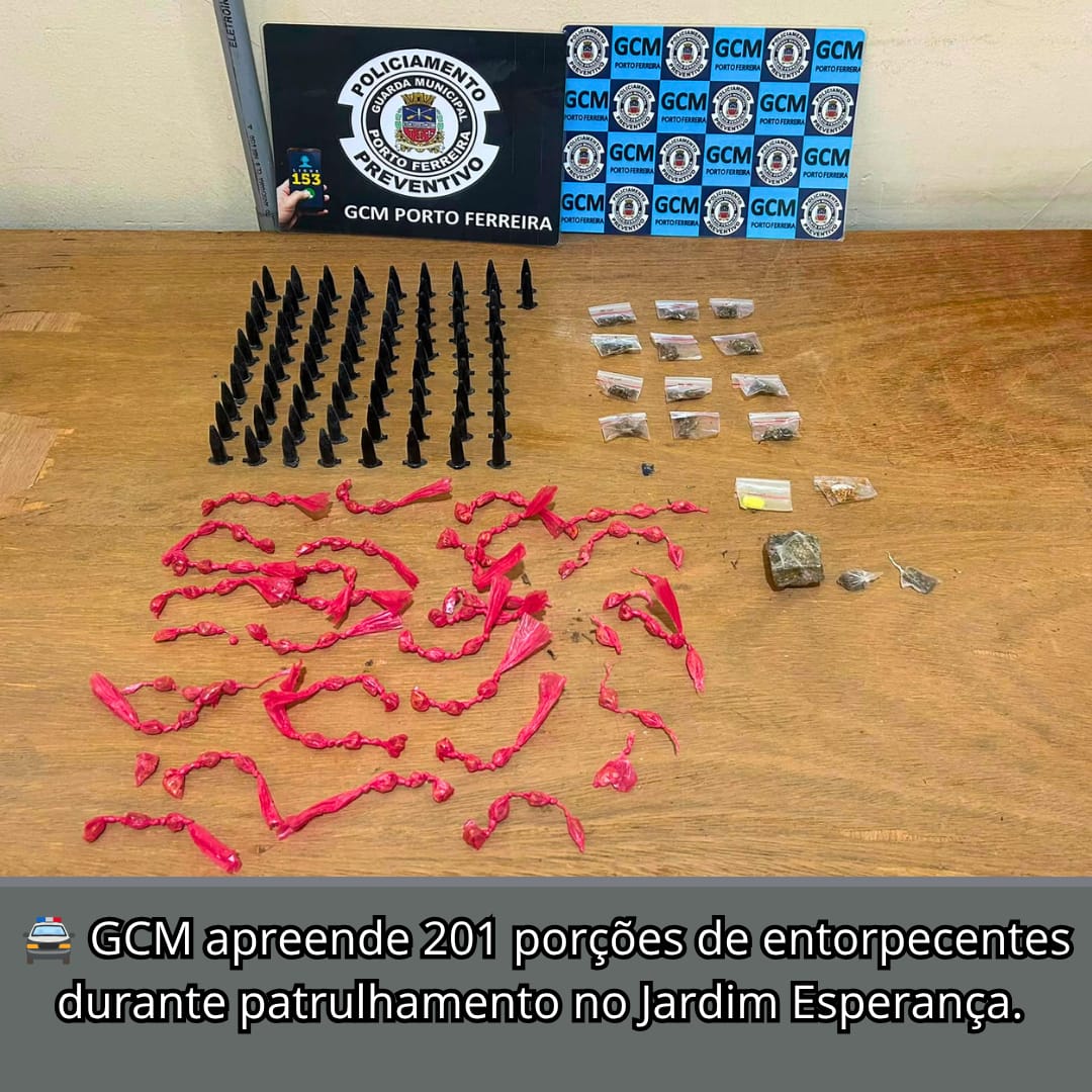 GCM apreende mais de 200 porções de drogas durante ação no Jardim Esperança em Porto Ferreira