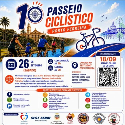 10º Passeio Ciclístico de Porto Ferreira será realizado no dia 26 de setembro
