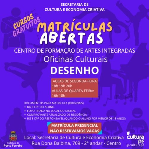 Porto Ferreira abre matrículas para curso gratuito de desenho no Centro de Formação de Artes Integradas