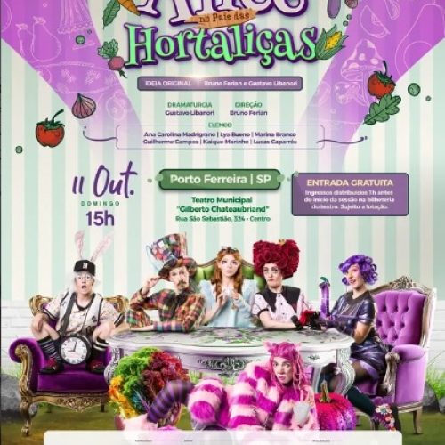 Porto Ferreira recebe espetáculo infantil gratuito “Alice no País das Hortaliças”