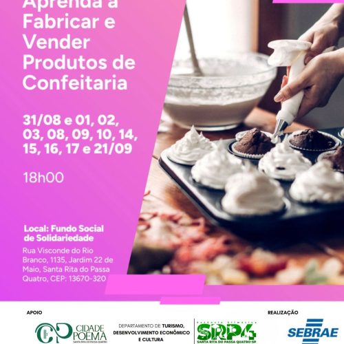 Santa Rita do Passa Quatro abre inscrições para curso gratuito de confeitaria