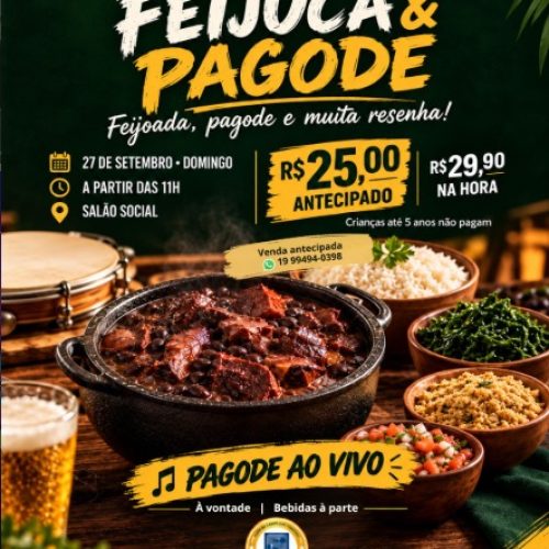 Feijoada e pagode ao vivo movimentam domingo no Clube de Campo das Figueiras em Porto Ferreira