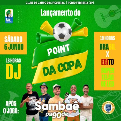 Clube de Campo das Figueiras lança Point da Copa com transmissão de Brasil x Egito e atrações musicais