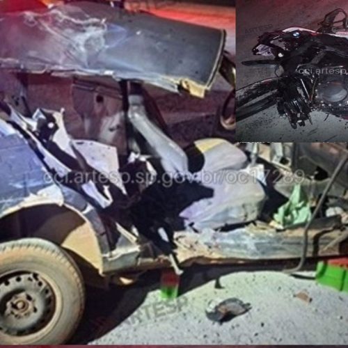 Acidente entre carro e moto deixa três mortos e um ferido na SP-79