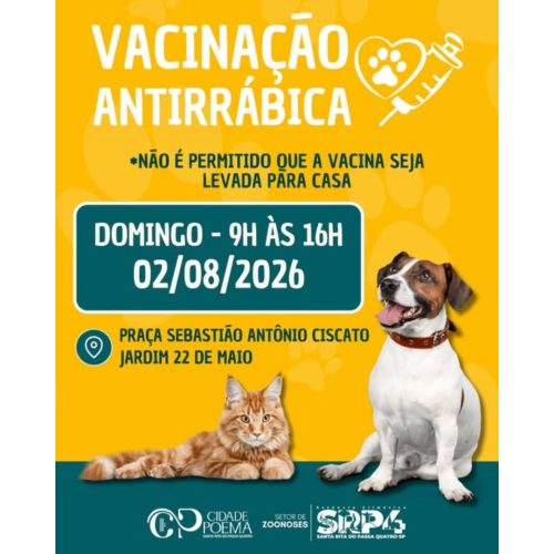 Cuidado que salva: Santa Rita do Passa Quatro promove vacinação antirrábica gratuita neste domingo (02/08)
