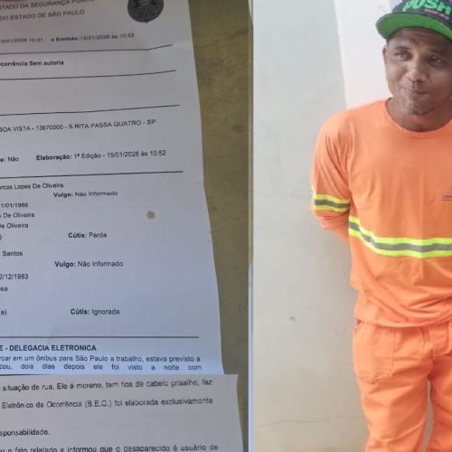Família busca por homem desaparecido em Santa Rita de Passa Quatro; paradeiro pode ser Porto Ferreira