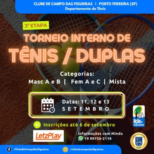 Clube de Campo das Figueiras promove 3ª etapa do Torneio Interno de Tênis em Duplas