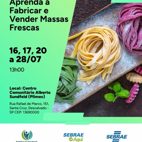 Curso gratuito ensina produção e venda de massas frescas em Descalvado