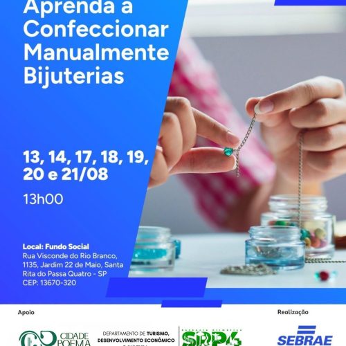 Últimas vagas para curso gratuito de confecção de bijuterias em Santa Rita do Passa Quatro