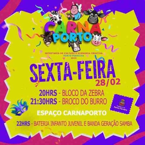 Confira a programação do Carnaval 2025 de Porto Ferreira desta sexta-feira (28/02).