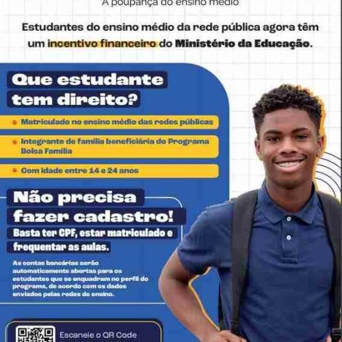 Pé-de-Meia, programa Federal, será depositado na conta de alunos a partir desta terça (25/02)