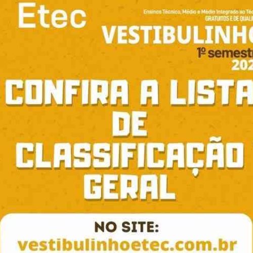 Classificação geral do Vestibulinho das Etecs do 1º semestre 2025 já está disponível