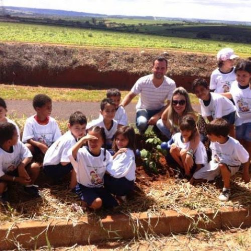 Alunos da Emef do Jardim Porto Bello fazem plantio de mudas em frente a escola