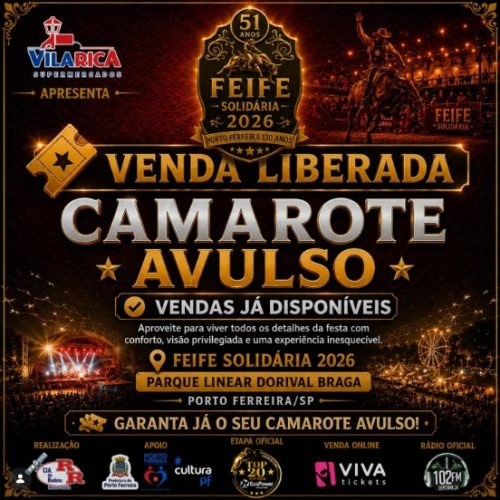 Camarotes avulsos da FEIFE Solidária 2026 já estão à venda em Porto Ferreira