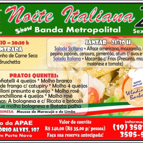 APAE de Porto Ferreira realizará Noite Italiana