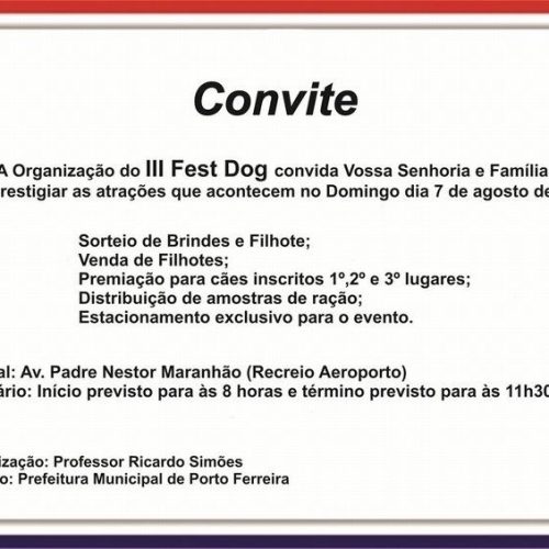 III FestDog de Porto Ferreira acontece amanhã, Domingo(07) a partir das 8h00
