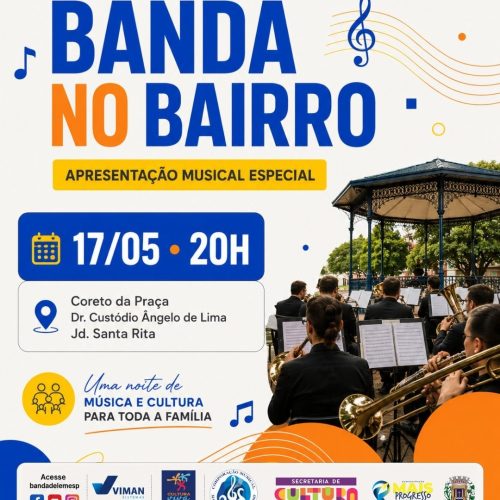 Projeto Banda nos Bairros leva música e lazer ao Jardim Santa Rita em Leme neste domingo (17/05)