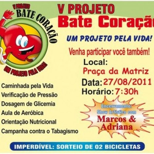 Amanhã a partir das 7h30 – V Projeto BATE CORAÇÃO, um projeto pela vida !