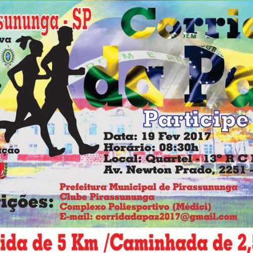 Corrida da Paz 2017 acontece em 19 de fevereiro no 13º RC Mec, em Pirassununga