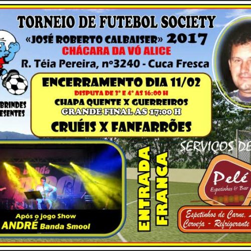Final do Torneio de Futebol Society “José Roberto Calbaiser 2017” acontece no próximo sábado (11)