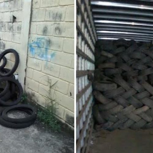 Controle de Vetores orienta para não deixarem pneus velhos na frente de barracão da Prefeitura