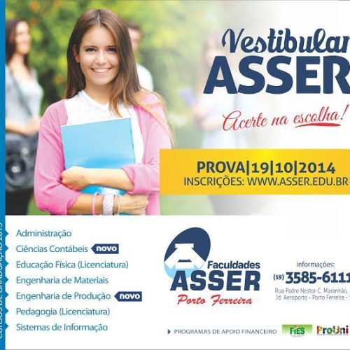 Asser – Porto Ferreira está com inscrições abertas para o Vestibular 2015