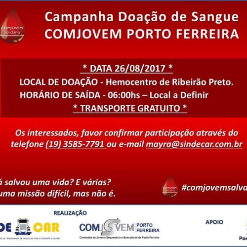 Comjovem de Porto Ferreira realizará campanha de doação de sangue em prol do Hemocentro de Ribeirão