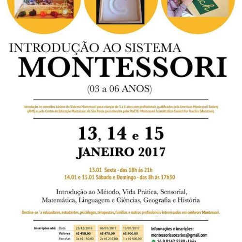 Curso de Introdução ao Montessori em São Carlos – 13 a 15 de janeiro