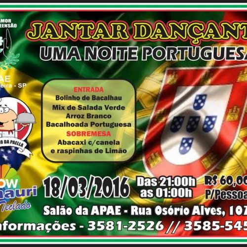 APAE de Porto Ferreira promoverá Jantar Dançante com o tema “Uma Noite Portuguesa”