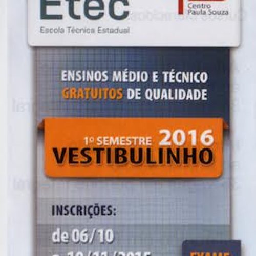 Vestibulinho 2016 das Etecs recebe inscrições até amanhã