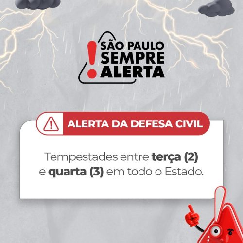 Defesa Civil alerta para tempestades no interior SP; risco de alagamentos e deslizamentos