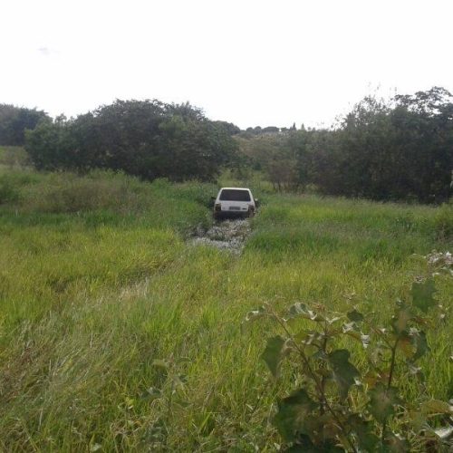 Fiat com placa de Pirassununga é localizado abandonado em área de brejo em Porto Ferreira