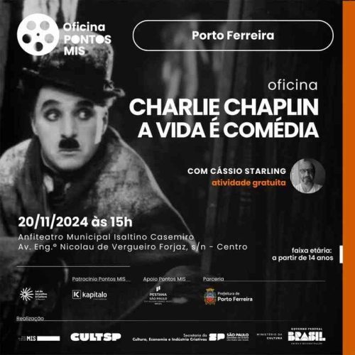 Porto Ferreira recebe na quarta(20/11) oficina de cinema sobre Charlie Chaplin no projeto Pontos MIS