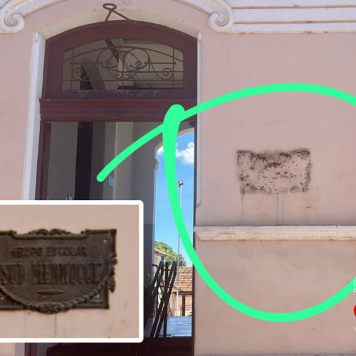 Placa histórica do edifício Sud Mennucci é furtada no centro de Porto Ferreira