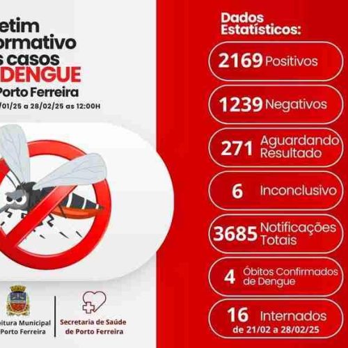 Porto Ferreira, neste ano de 2025, já está com 2169 casos confirmados de “Dengue”; com 4 óbitos