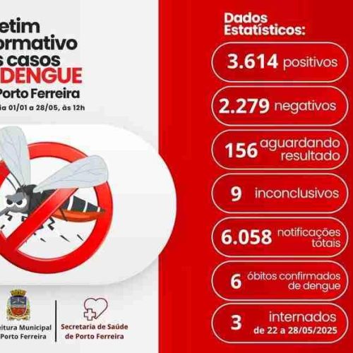 Porto Ferreira ultrapassa os 3,6 mil casos de dengue no ano até o dia 28/05