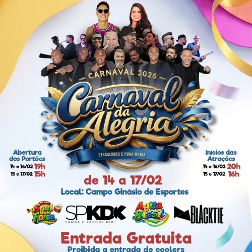 Carnaval da Alegria 2026 promete quatro dias de festa em Descalvado