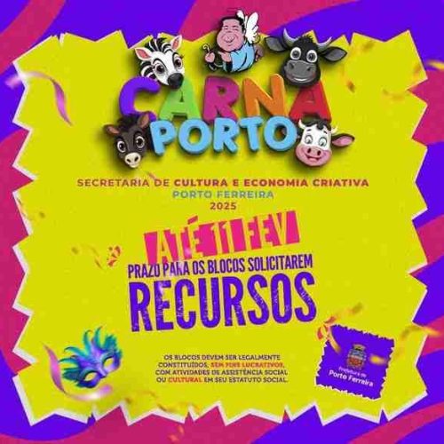 Porto Ferreira abre período para blocos carnavalescos pleitearem recursos para o Carnaval 2025