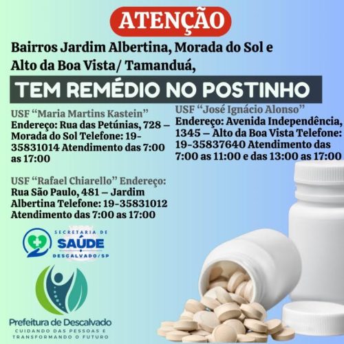 Prefeitura de Descalvado inicia entrega de medicamentos nos Postos de Saúde do município