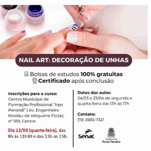 Porto Ferreira divulga mais três cursos: design de sobrancelha, alongamento de unhas e nail art