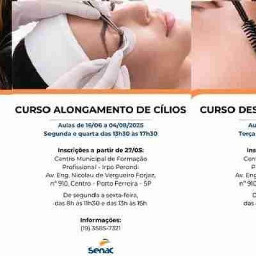Porto Ferreira anuncia 3 cursos gratuitos: maquiador, design de sobrancelha e alongamento de cílios