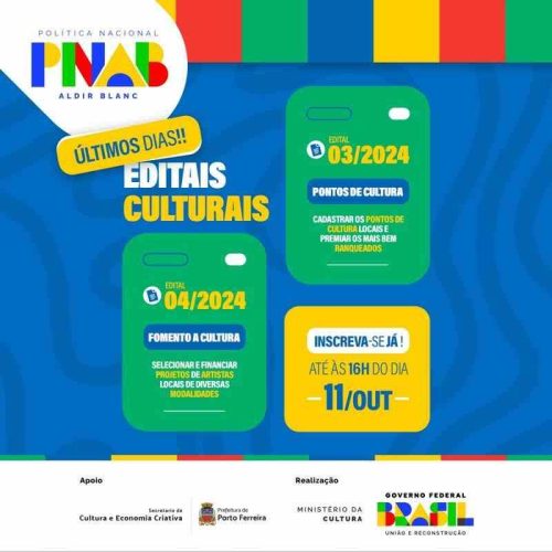 Atenção Porto Ferreira! Últimos dias de inscrições dos editais culturais para Cultura e Artistas
